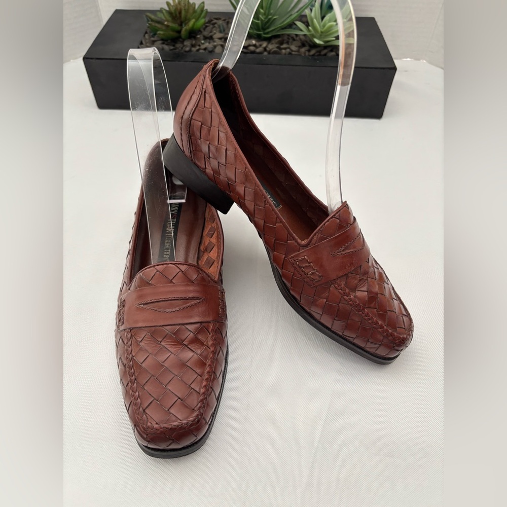 LARRY STUART COLLECTION BROWN WOVEN LEATHER LOAFER MADE IN BRAZIL SZ 5
